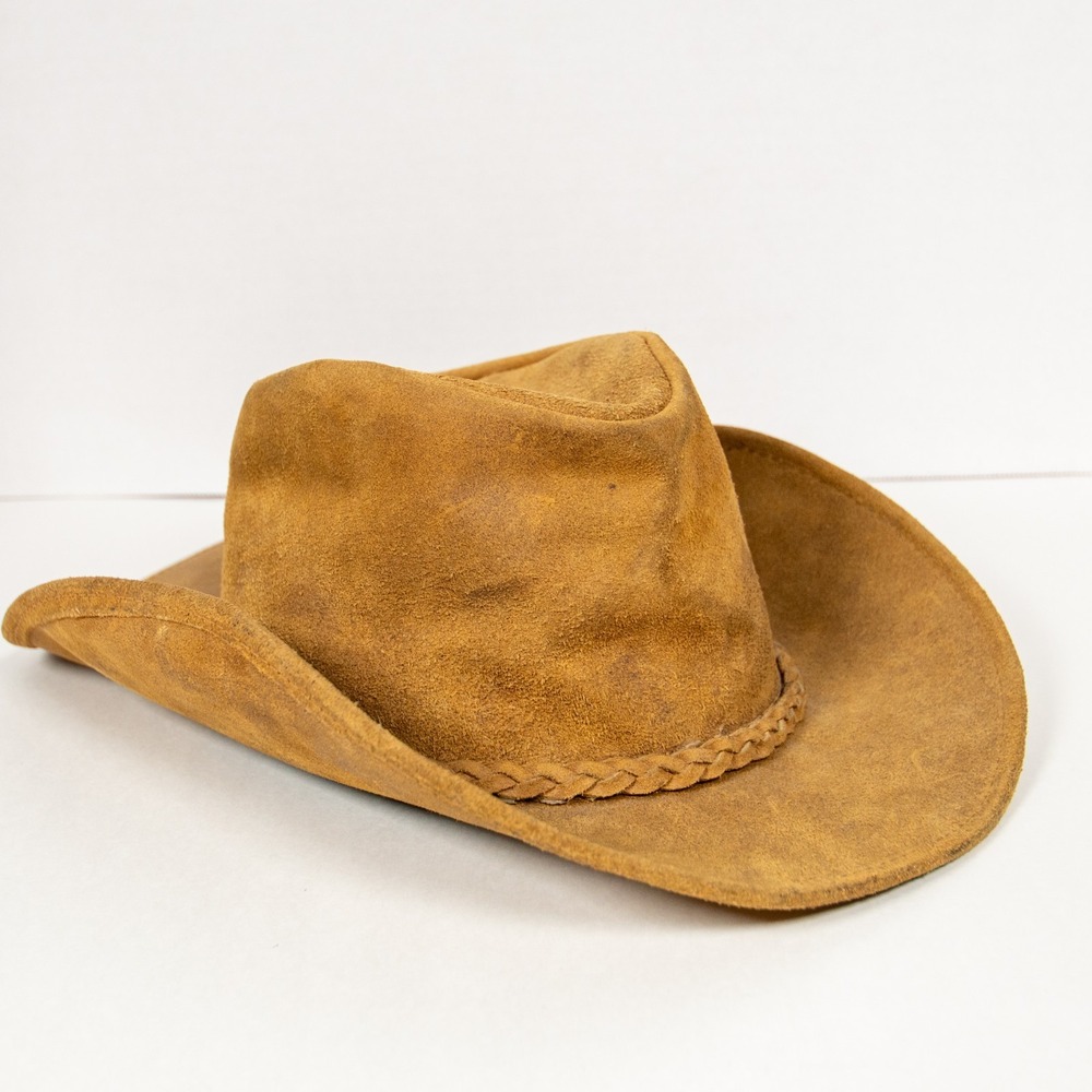 Vintage Minnetonka The Fold Up Hat Brown Genuine Leather Cowboy Outback M USA